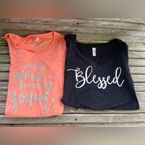 Women’s t fitted t-shirts. 1 is a small and 1 is a medium. Both fit like a small